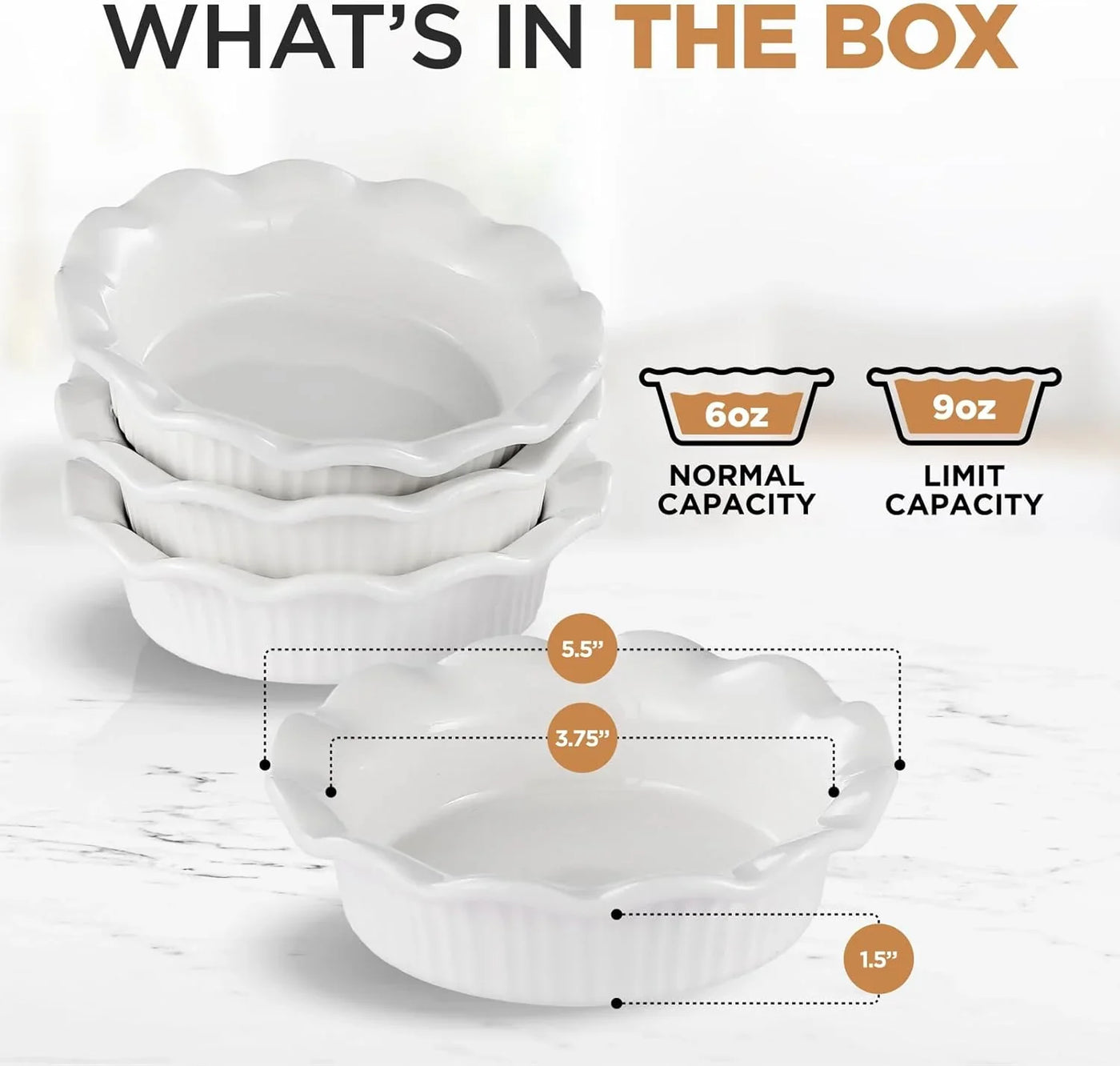 White Ceramic Mini Pie Pans - Set of 4 - Small 5.5 Inch Pie Pans with Classic Fluted Rims - Individual Pot Pie Pans for Pot Pies, Quiches, Puddings - Pot Pie Baking Dishes