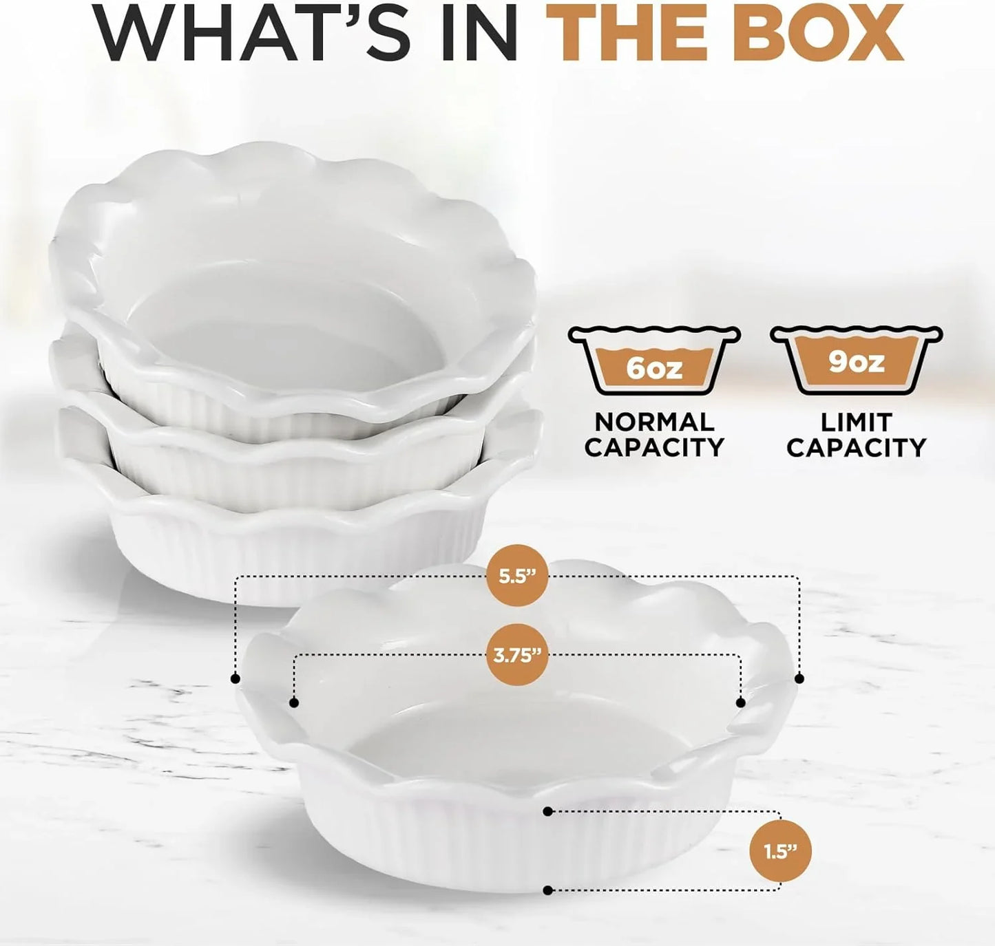 White Ceramic Mini Pie Pans - Set of 4 - Small 5.5 Inch Pie Pans with Classic Fluted Rims - Individual Pot Pie Pans for Pot Pies, Quiches, Puddings - Pot Pie Baking Dishes