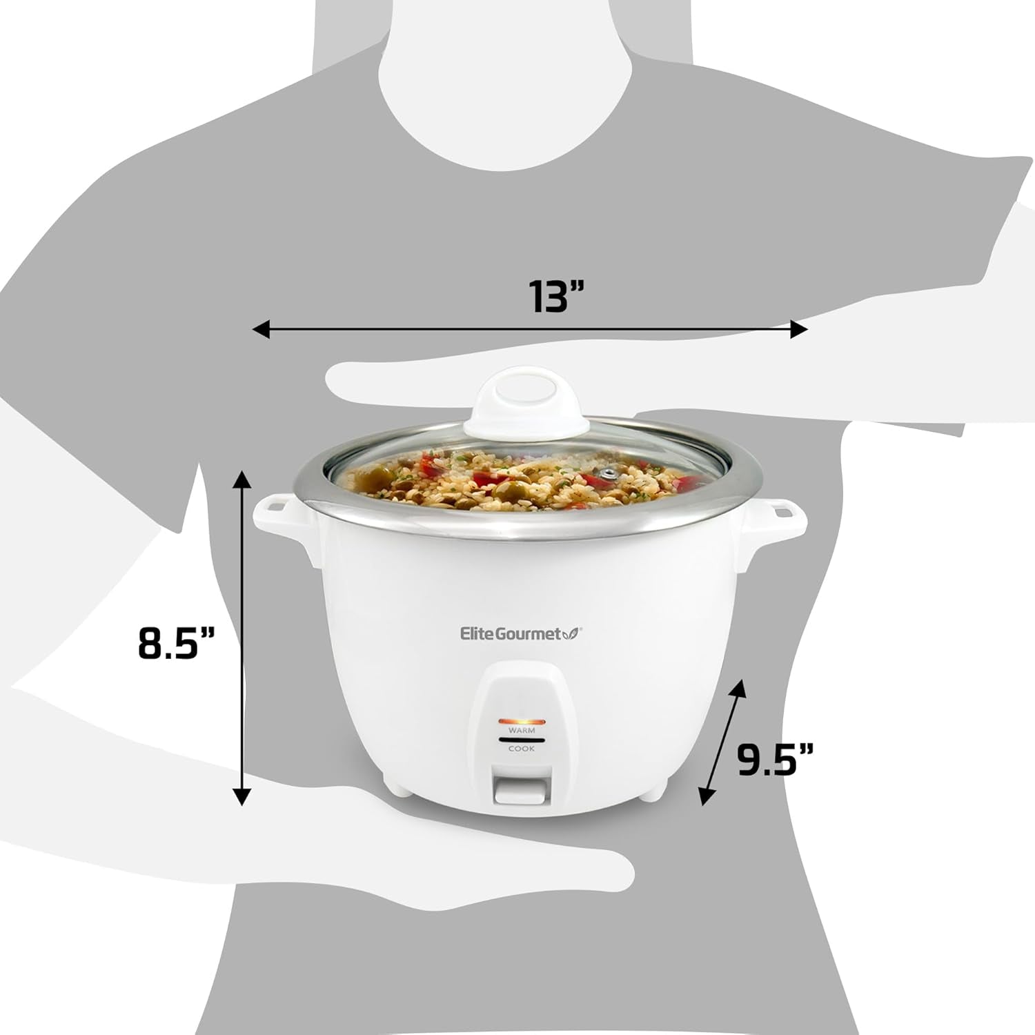 ERC-2020 Electric Rice Cooker with Stainless Steel Inner Pot Makes Soups, Stews, Grains, Cereals, Keep Warm Feature, 20 Cups Cooked (10 Cups Uncooked), White