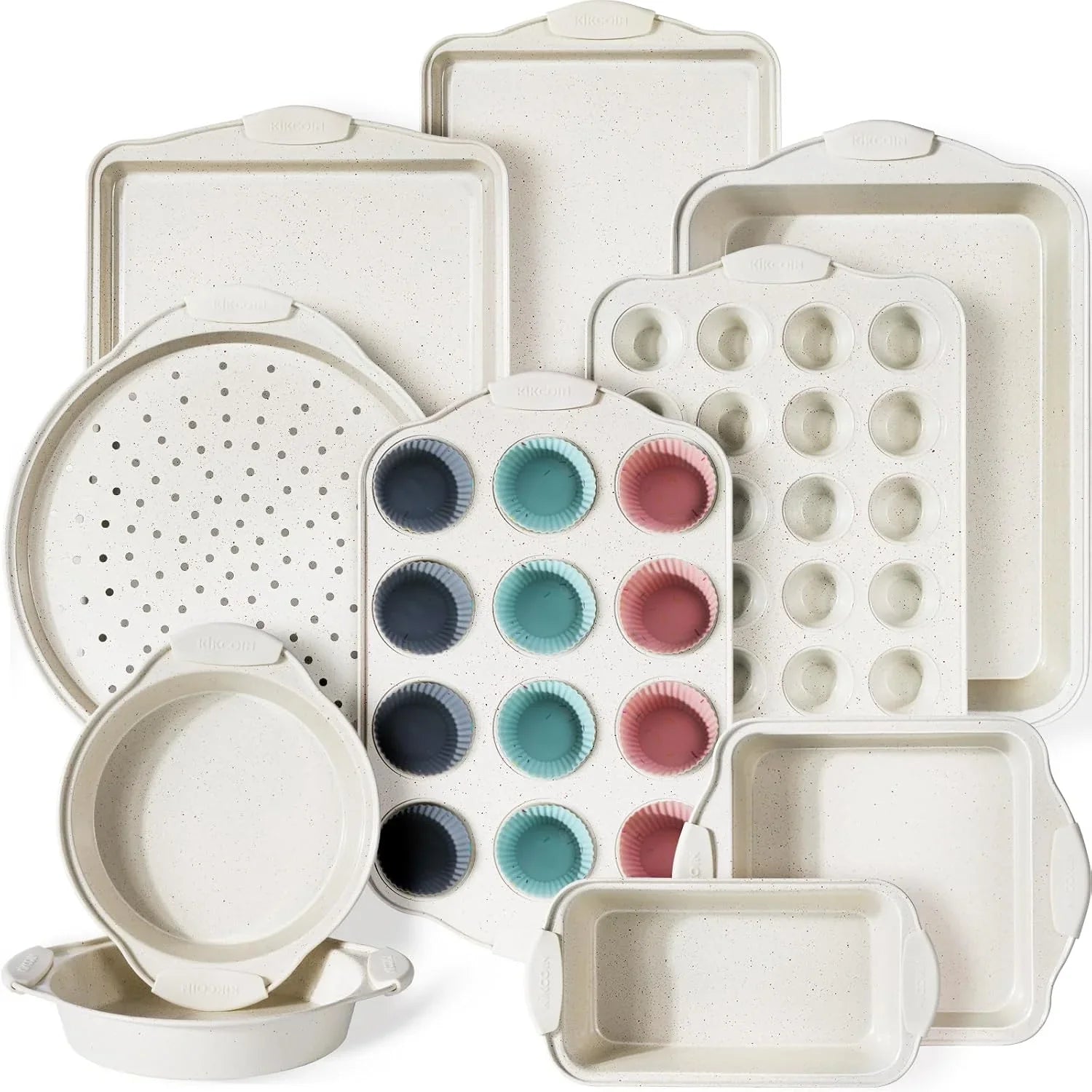 22 PCS Nonstick Baking Pans Set, Stackable Bakeware Sets with Silicone Handles, 450°F Oven Safe Baking Sheet Set, Easy Release Cookie Sheets for Baking, Cream