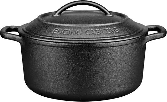 Pre-Seasoned Cast Iron Dutch Oven Pot with Lid Dual Handle, Sourdough Bread Baking Pots, Bread Oven, Camping, Grill, Induction, Electric, round 5 Quart, Black