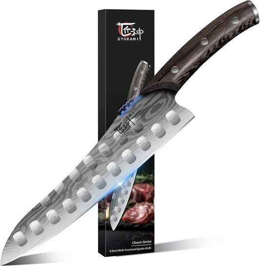 Gyutou Chef Knife, 9.5 Inch Japanese Style Multi-Purpose Kitchen Knife, Ultra Sharp Durable Professional-Grade for Slicing, Chopping, Dicing, Ergonomic Anti-Slip Handle, Trusted by Chefs