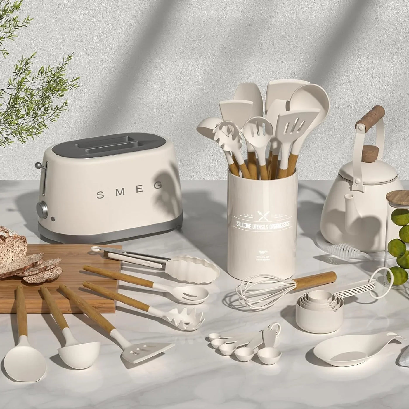 Thickened Silicone Cooking Utensils Set-  Khaki Kitchen Utensils Set, 34PCS Heat Resistant Kitchen Gadgets Tools Set with Grater, Bpa-Free Kitchen Spatula Set for Nonstick Cookware