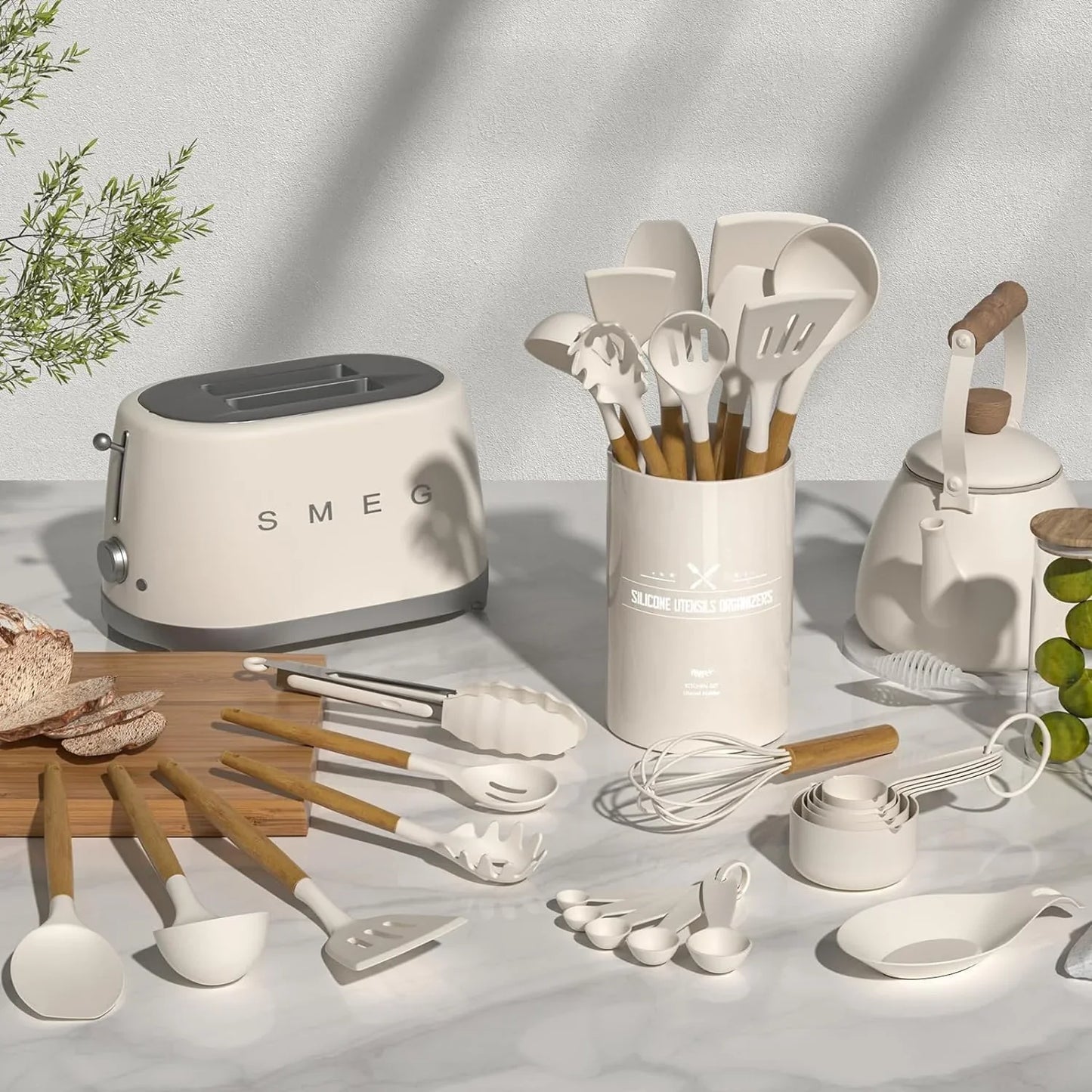 Thickened Silicone Cooking Utensils Set-  Khaki Kitchen Utensils Set, 34PCS Heat Resistant Kitchen Gadgets Tools Set with Grater, Bpa-Free Kitchen Spatula Set for Nonstick Cookware