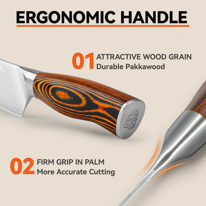 Chef Knife, 8 Inch Sharp Kitchen Knife with Pakkawood Handle, High Carbon Steel, Professional for Chopping & Dicing, Gift Box - Fiery Phoenix Series