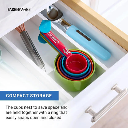 5-Piece Measuring Cup Set with Coffee Scoop, Durable Plastic Nesting Measuring Cups with Easy-Read Markings, Bpa-Free, Dishwasher Safe