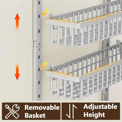 9 Tier over the Door Pantry Organizer, 2 in 1 Wall Mount or Hanging Spice Rack with Adjustable Basket, Seasoning Organizer and Storage for Kitchen Cabinet Closet Bathroom