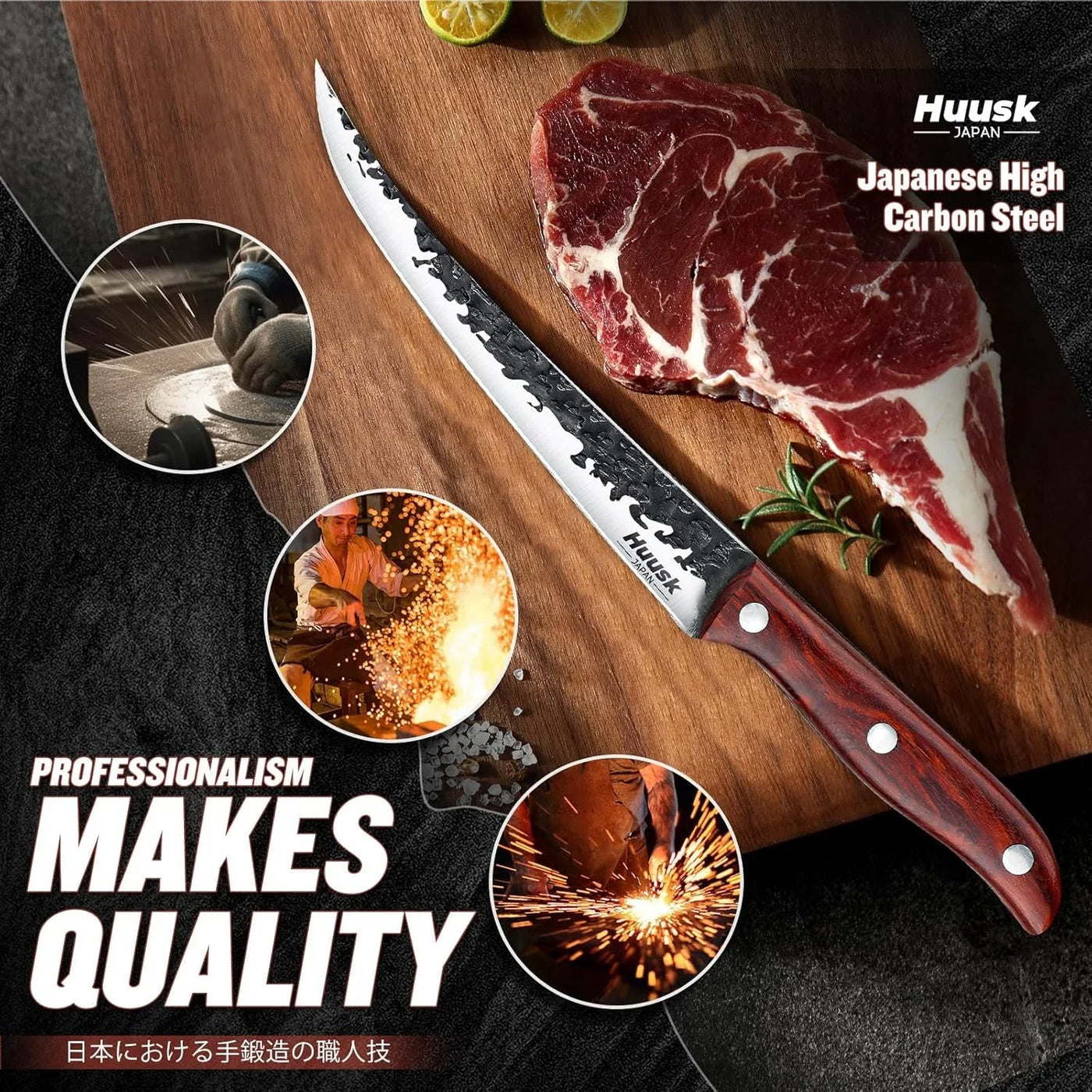 Fillet Knife for Meat Hand Forged Boning Knives 7 Inch Fish Filet Brisket Trimming Knife with Leather Sheath Japanese Butcher Knife for Fish Chincken Gift for Dad