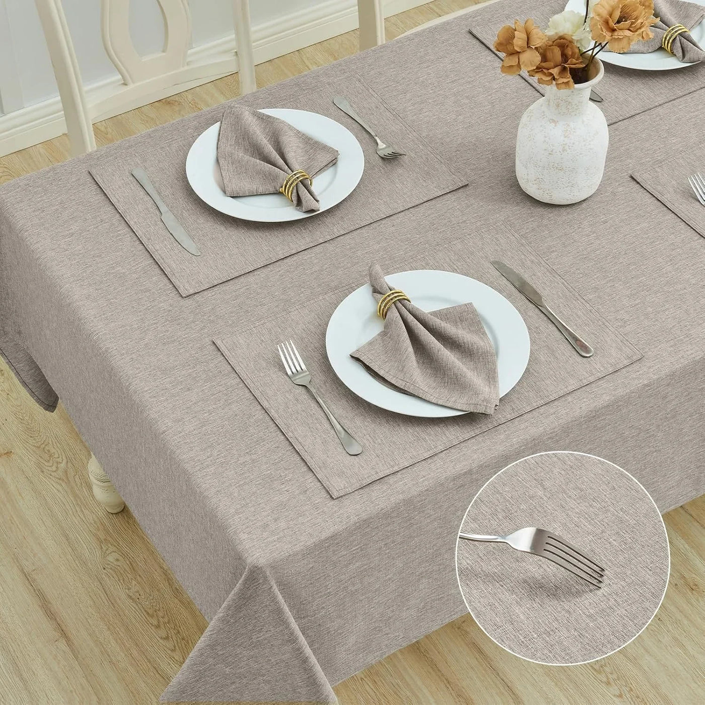 Rectangle Table Cloth Linen Farmhouse Stainproof Waterproof Washable Polyester Oblong Rectangular Fabric Table Cover for Kitchen Dining Dinner(Flaxen/52X70 Inch)