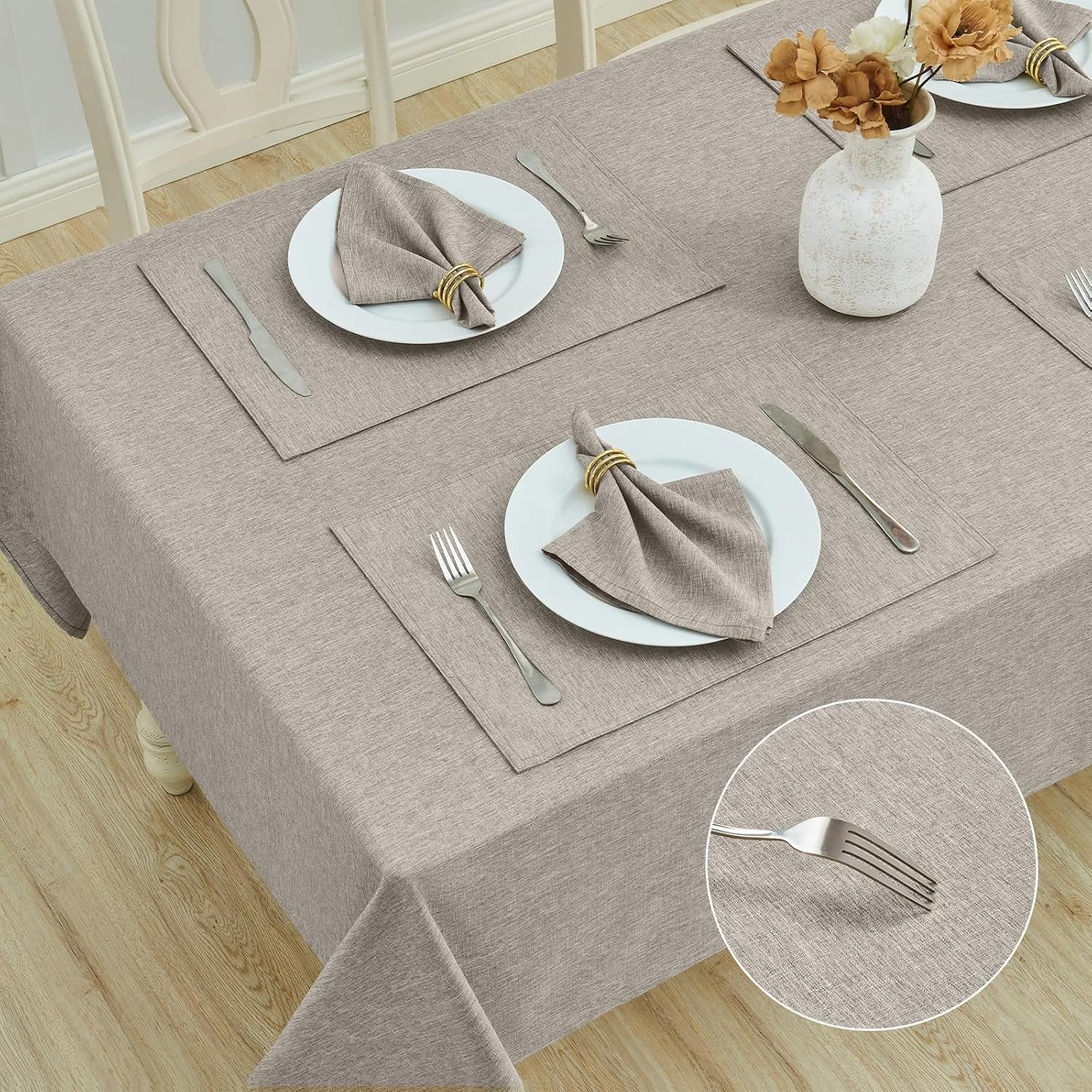 Rectangle Table Cloth Linen Farmhouse Stainproof Waterproof Washable Polyester Oblong Rectangular Fabric Table Cover for Kitchen Dining Dinner(Flaxen/52X70 Inch)