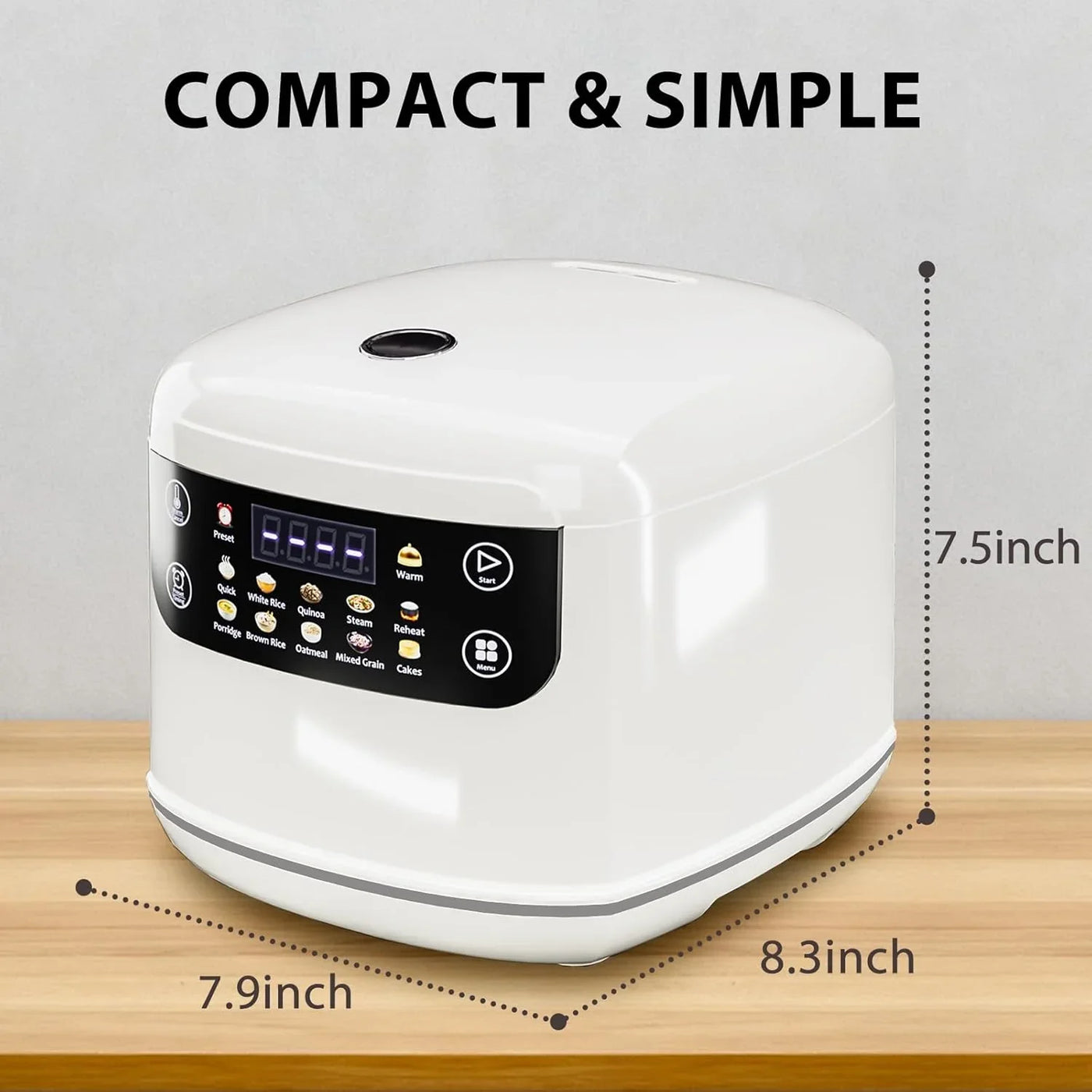 Portable Digital Rice Cooker, 6-Cup (Uncooked)/12-Cup (Cooked) Small Rice Maker with Steaming Basket, Mini Rice Cooker with 2L Removable Nonstick Inner Pot, 10 Menu Options, Auto Keep Warm, 24 Hour Delay Timer, White