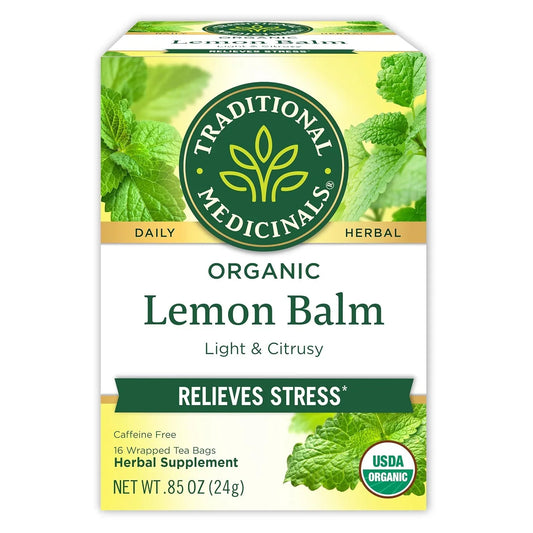 Organic, Lemon Balm - Supports Stress Relief & Digestive Health - Kosher, Non-Gmo, Caffeine-Free, Compostable - 16 Tea Bags