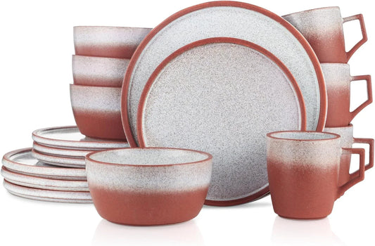 Vince Stoneware Reactive Glaze Dinnerware Set, 16 Piece Service for 4, Red