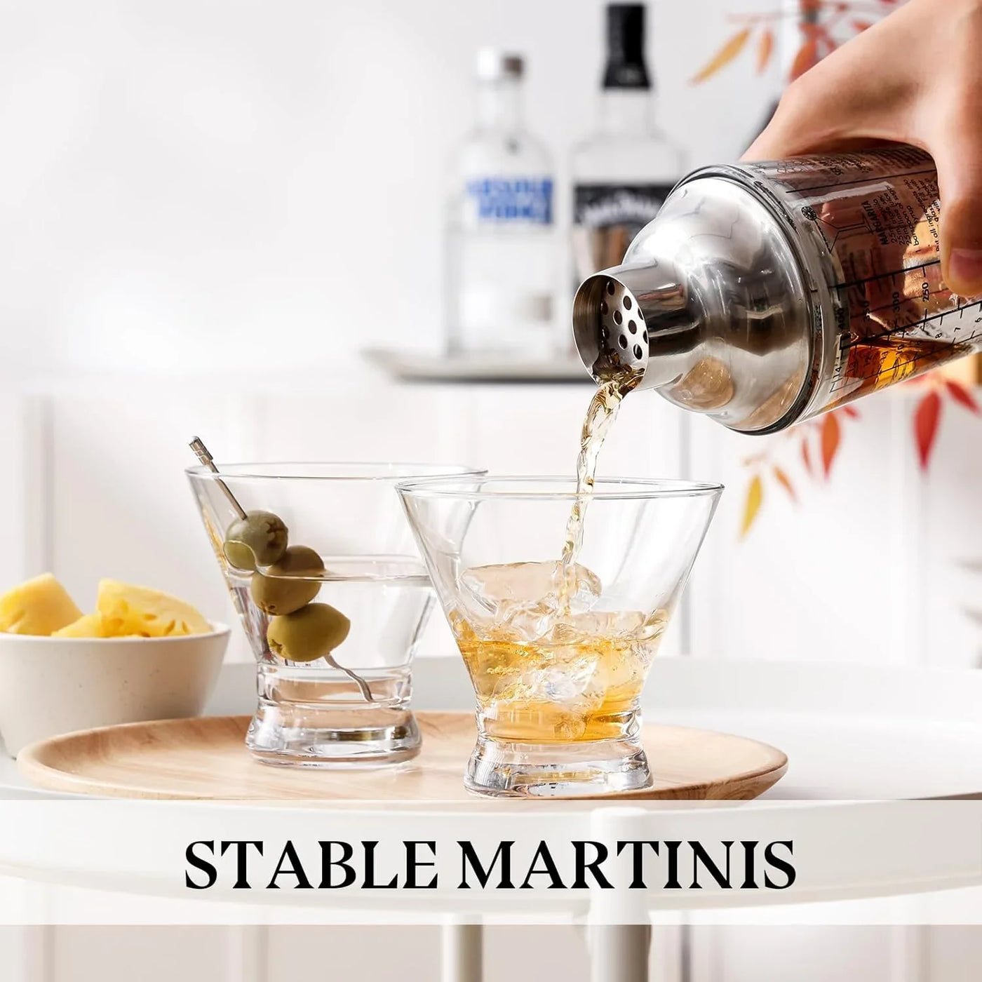 Martini Glasses Set of 8, 8Oz Stemless Martini Cocktail Glasses for Margarita, Cosmopolitan, Manhattan, Home Bar, Gimlet, Pisco Sour, Brandy, Crystal Clear