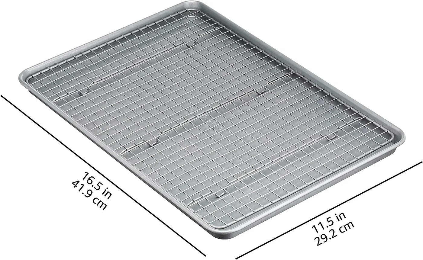 Ceramic Nonstick Baking Sheets & Cooling Rack Set, Dishwasher Safe, Oven Safe, Half Sheet Size, Gray, 2-Pack