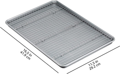Ceramic Nonstick Baking Sheets & Cooling Rack Set, Dishwasher Safe, Oven Safe, Half Sheet Size, Gray, 2-Pack