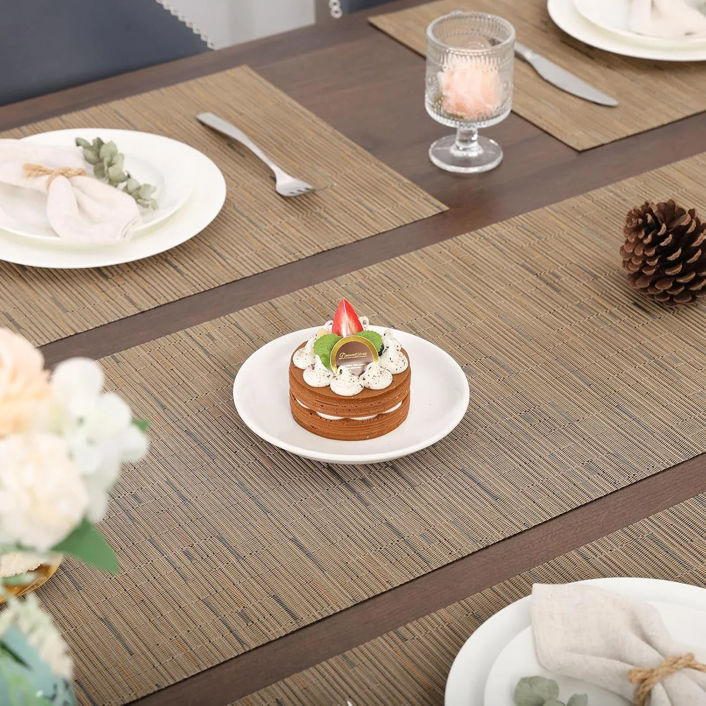 Table Runner, Vinyl Table Runner Indoor 55 Inch Long Arbitrarily Cropped Runner for Table Heatproof for Home Party (Light Brown, 12 X 55 Inch)