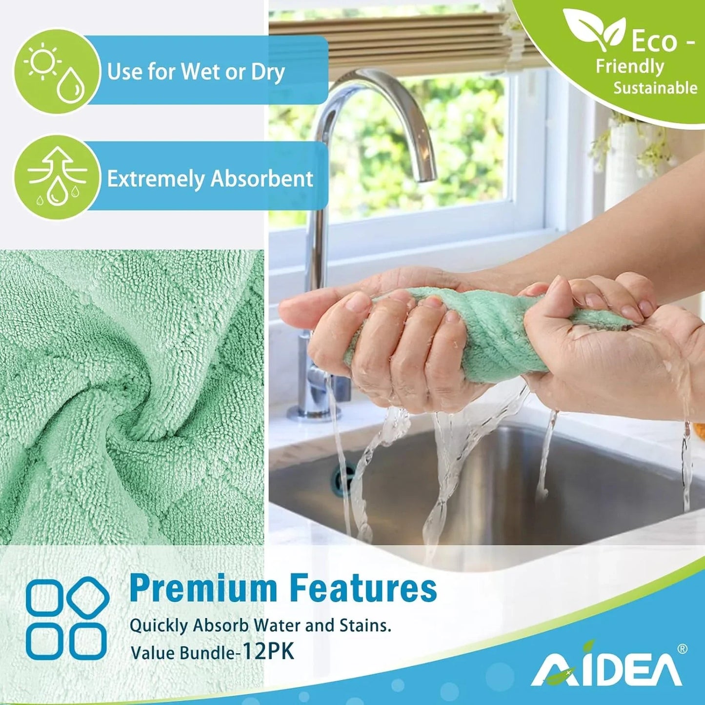 Kitchen Towels, 12 Pack Absorbent Coral Fleece Dish Towels, No Odor Reusable Dish Cloths, Microfiber Cleaning Cloths, Fast Drying Dishcloths, 6.3" X10.4"