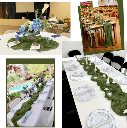 12 Pack Olive Green Table Runner 10Ft Cheesecloth Table Runner Rustic Gauze Table Runners Romantic Long Sheer Fabric Cheese Cloth Table Runners for Wedding Party Bridal Baby Shower