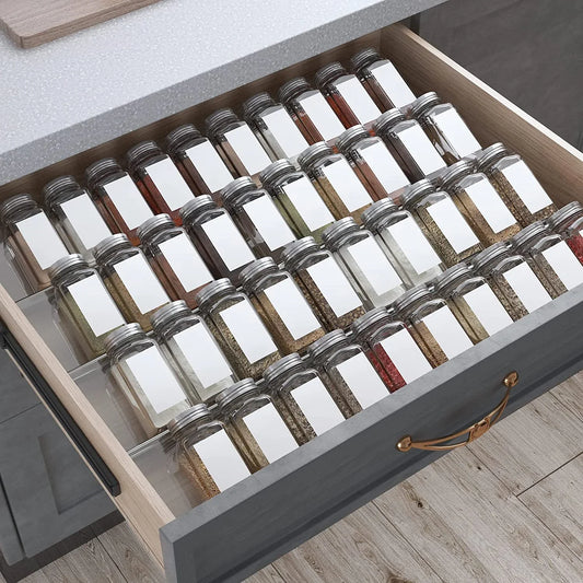 Spice Drawer Organizer, 4 Tier- 8 Pack Kitchen Spice Rack Tray for Drawer, Expandable from 13" to 26" Acrylic Seasoning Organizer Rack Holds up 56 Spice Jars (Jars Not Include)