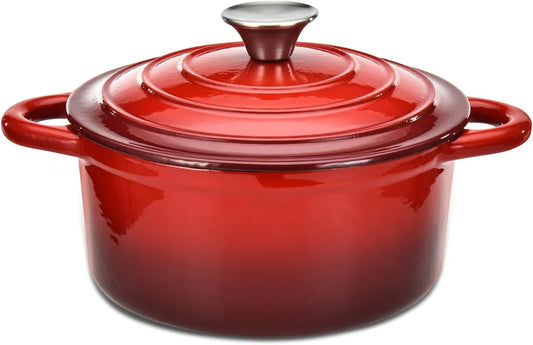 3-Quart Enameled Cast Iron Dutch Oven with Lid | Heavy-Duty Pot for Braising, Roasting & Baking | Red