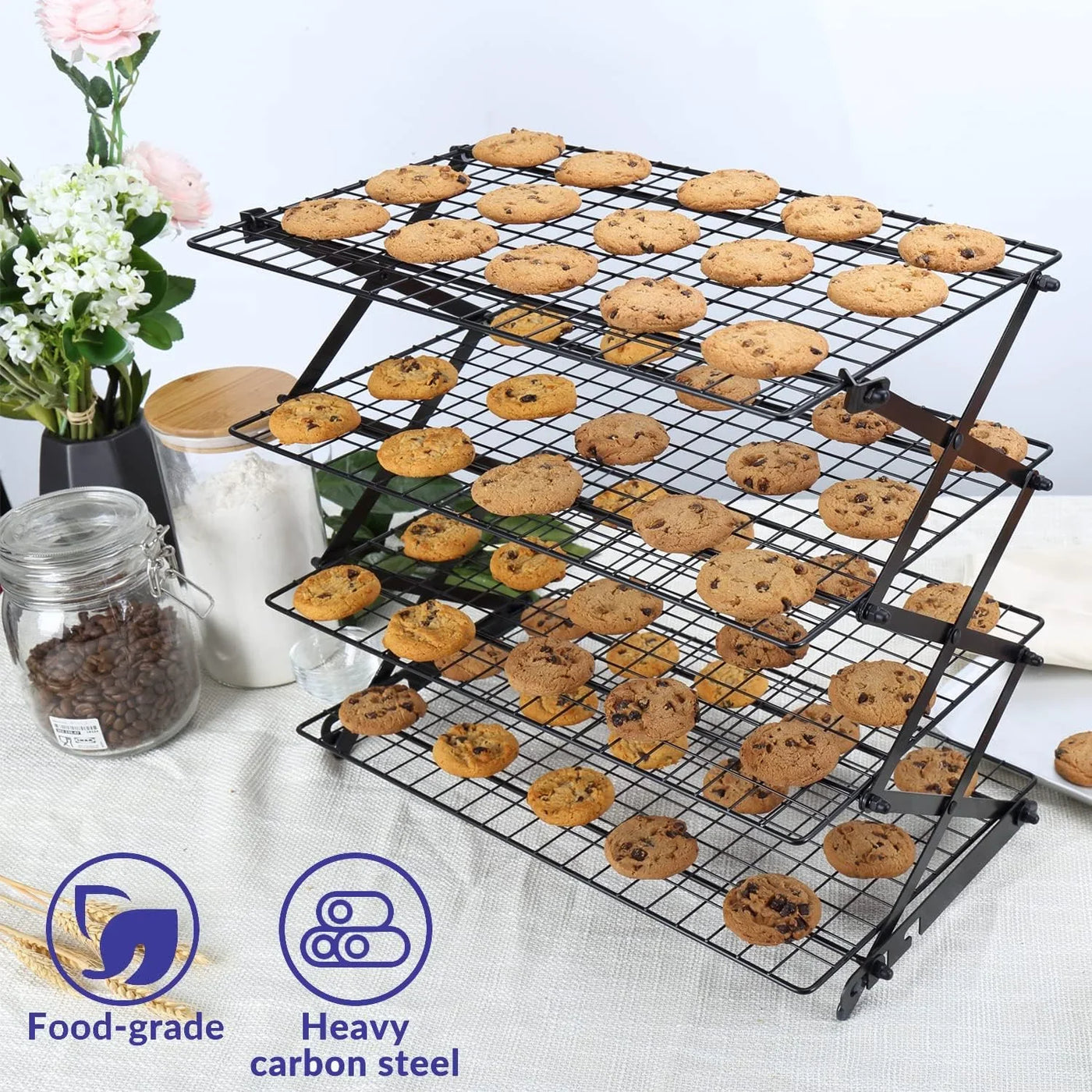 2/3/4-Tier Upgraded Collapsible Cooling Rack with Adjustable 3 Setting Design Stackable Roasting Cooking Drying Wire Cooling Rack for Cookies Baking Gifts for Women