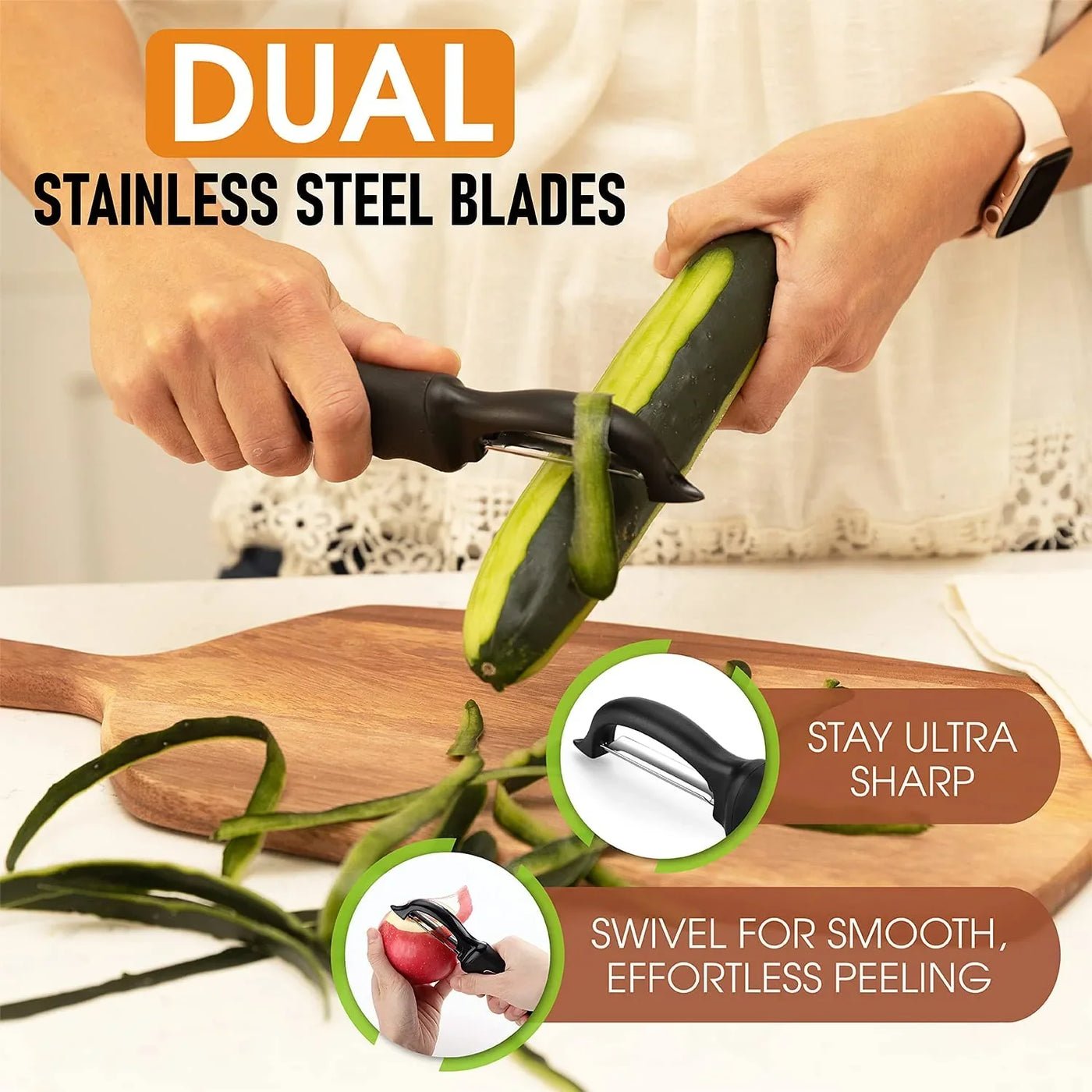 Premium Swivel Vegetable Peeler, Soft Grip Handle and Ultra Sharp Stainless Steel Blades - Perfect Kitchen Peeler for Veggie, Fruit, Potato, Carrot, Apple - Black