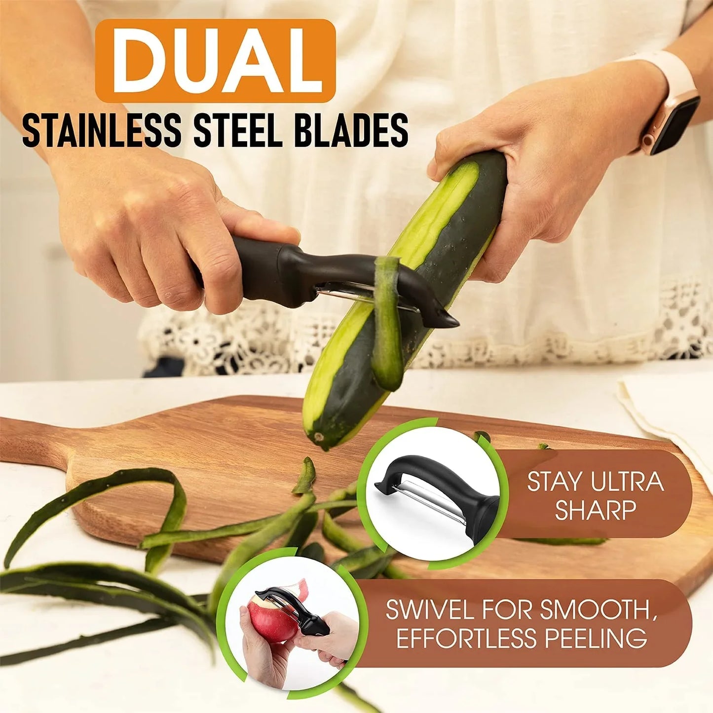Premium Swivel Vegetable Peeler, Soft Grip Handle and Ultra Sharp Stainless Steel Blades - Perfect Kitchen Peeler for Veggie, Fruit, Potato, Carrot, Apple - Black
