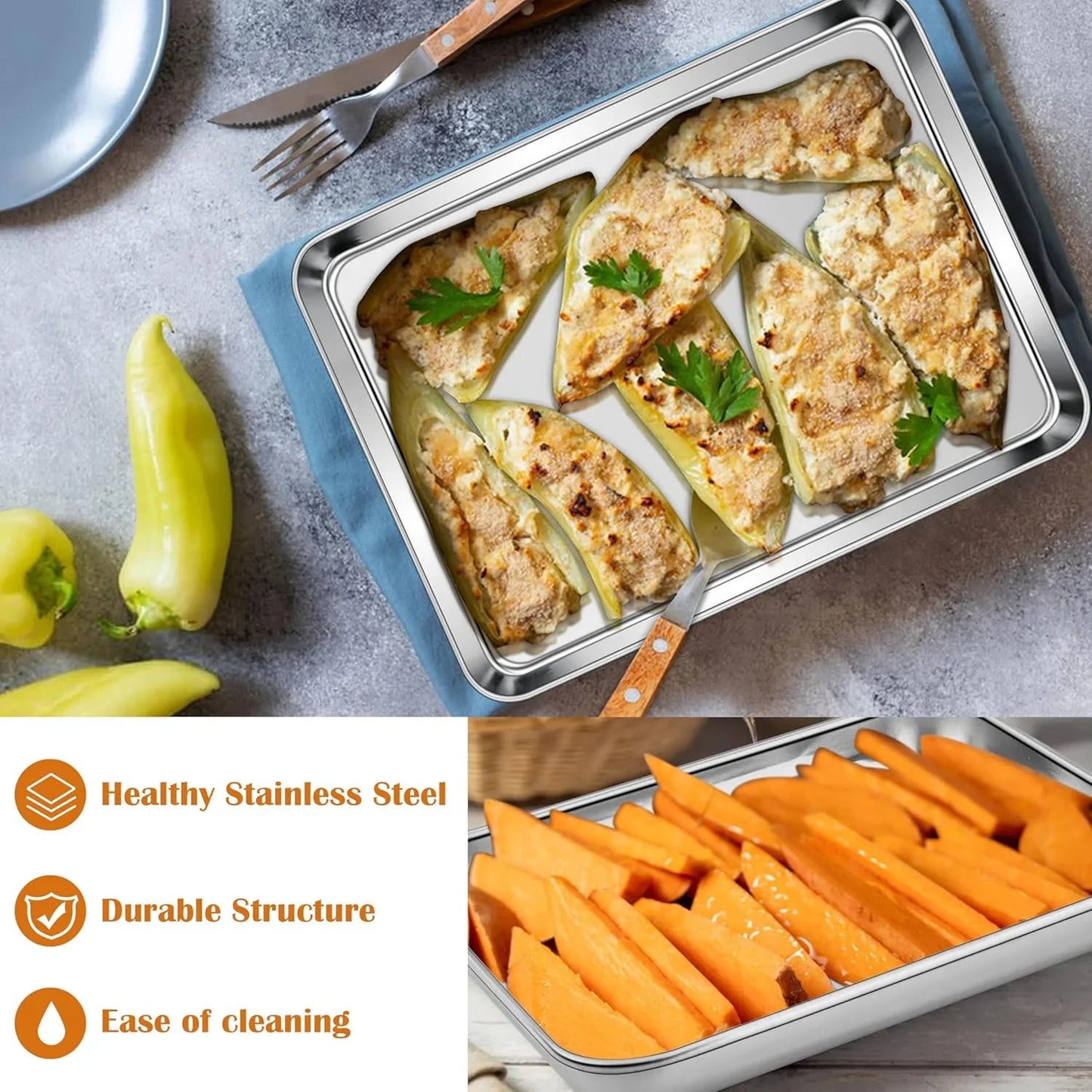 Toaster Oven Tray, 10.5”X8.3” Stainless Steel Small Baking Cookie Sheet, Compact Non-Toxic Metal Baking Pan for Cake, Healthy & Rust Free, Mirror Finish & Dishwasher Safe, 1 Pack