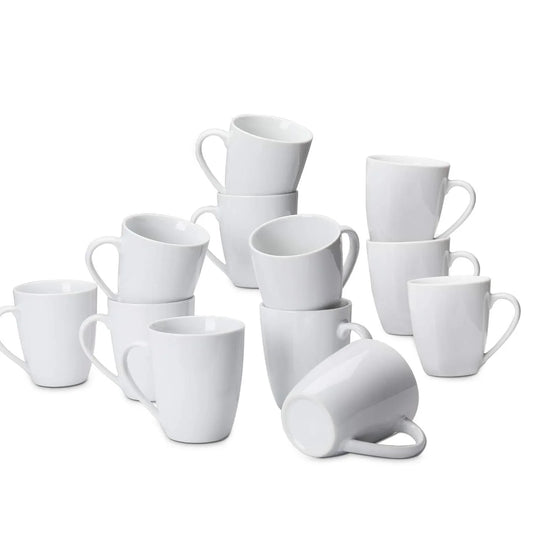 Porcelain Heat Resistant Coffee Mugs, Microwave and Oven Safe, 12 Oz, White, 12 Count
