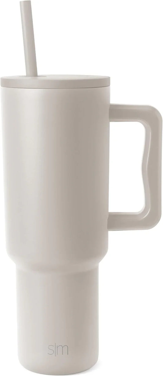 40 Oz Trek Tumbler with Handle and Straw Lid | Cup Holder Friendly Insulated Stainless Steel Travel Mug | Almond Birch