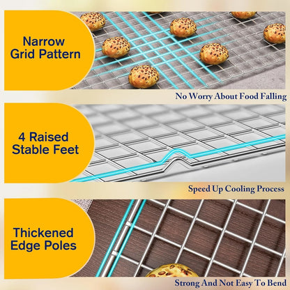 2PCS Cooling Racks for Cooking and Baking - 10" X 15"Heavy Duty Stainless Steel Wire Rack for Baking, Grilling, Roasting - Oven & Dishwasher Safe - Fits Jelly Roll Sheet Pan-Silver