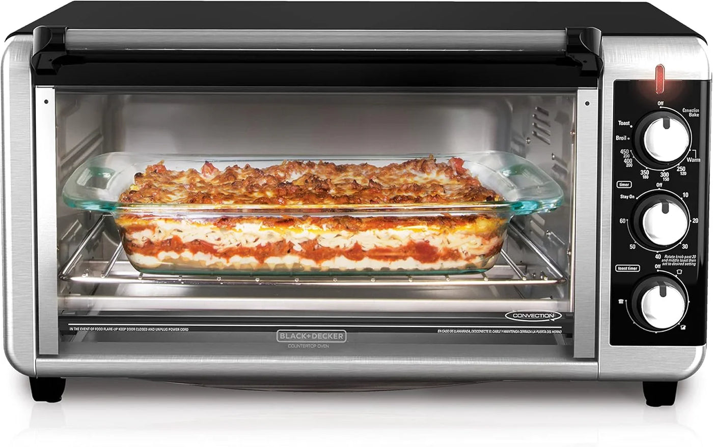 TO3250XSBD 8-Slice Extra Wide Convection Countertop Toaster Oven, Includes Bake Pan, Broil Rack & Toasting Rack, Stainless Steel/Black