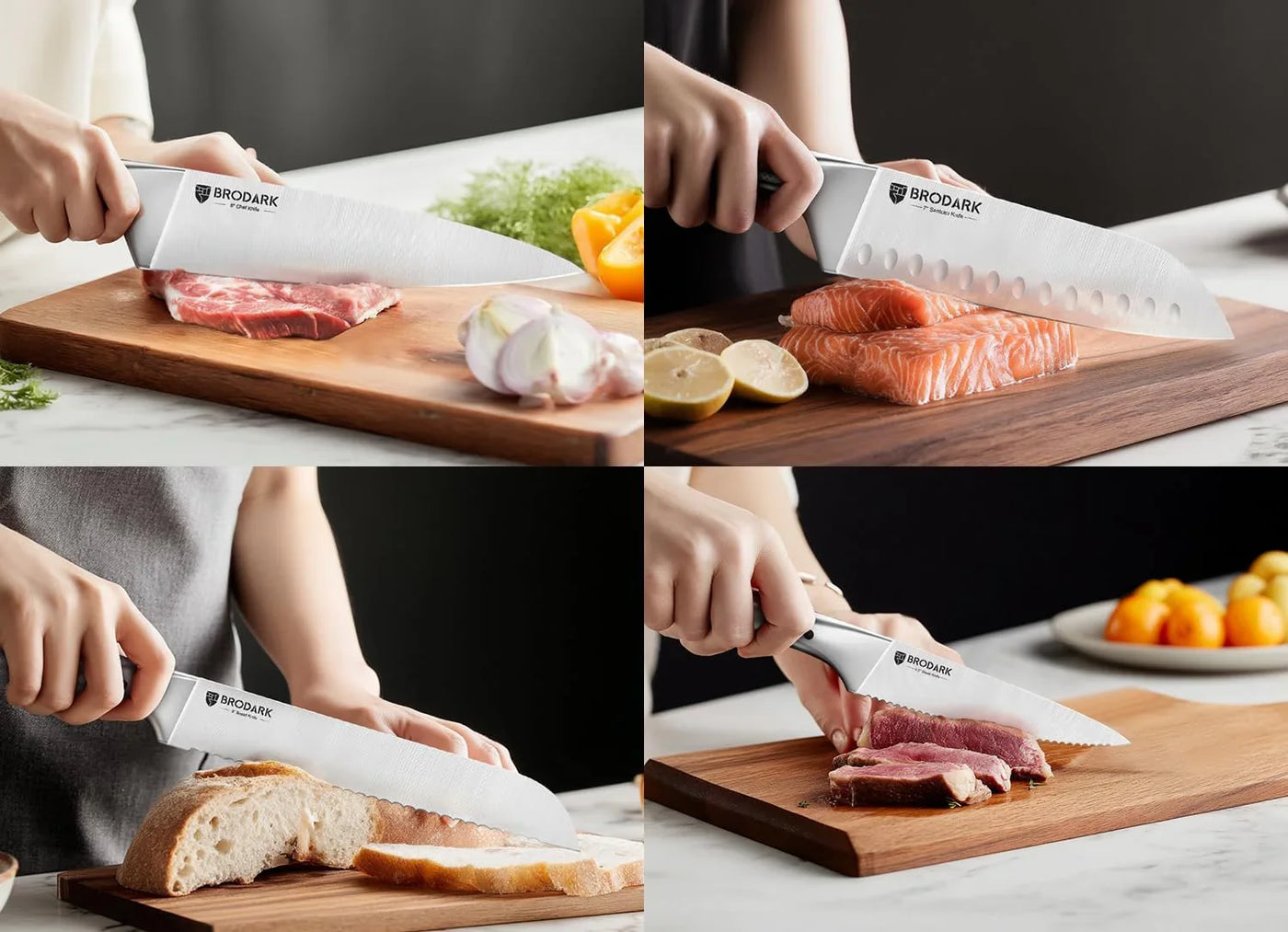 Knife Block Set: Kitchen Knives Set with Block and Sharpener, 15 Pcs Ultra Sharp Chef Knife, High Carbon Stainless Steel, Ergonomic Handle Non-Slip Grip, Silver Wolf Series with Gift Box