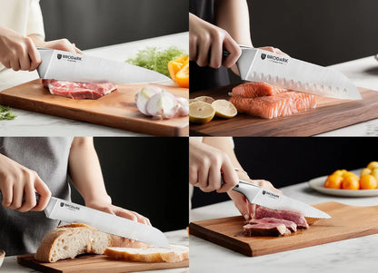 Knife Block Set: Kitchen Knives Set with Block and Sharpener, 15 Pcs Ultra Sharp Chef Knife, High Carbon Stainless Steel, Ergonomic Handle Non-Slip Grip, Silver Wolf Series with Gift Box