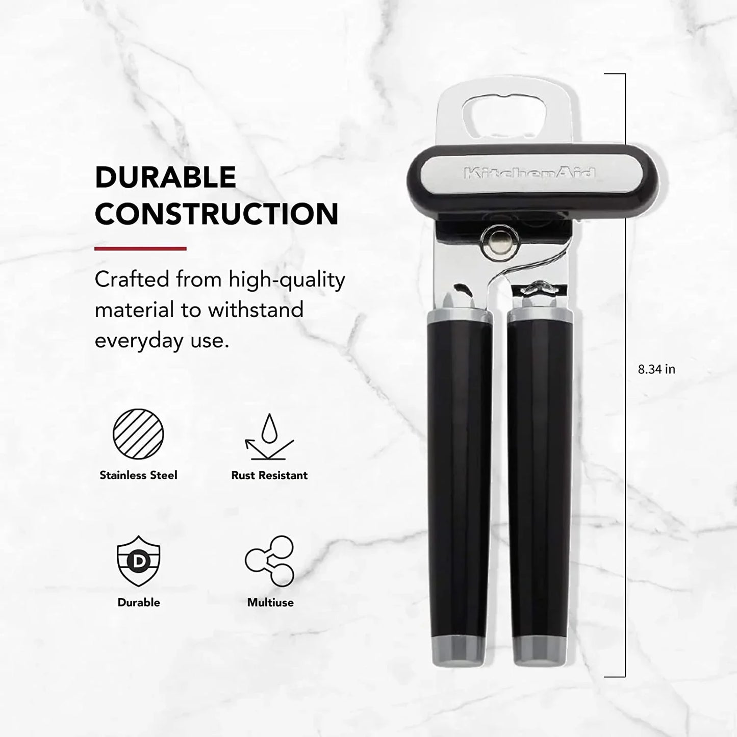 KitchenAid can opener with durable stainless steel construction, rust-resistant, and multiuse design