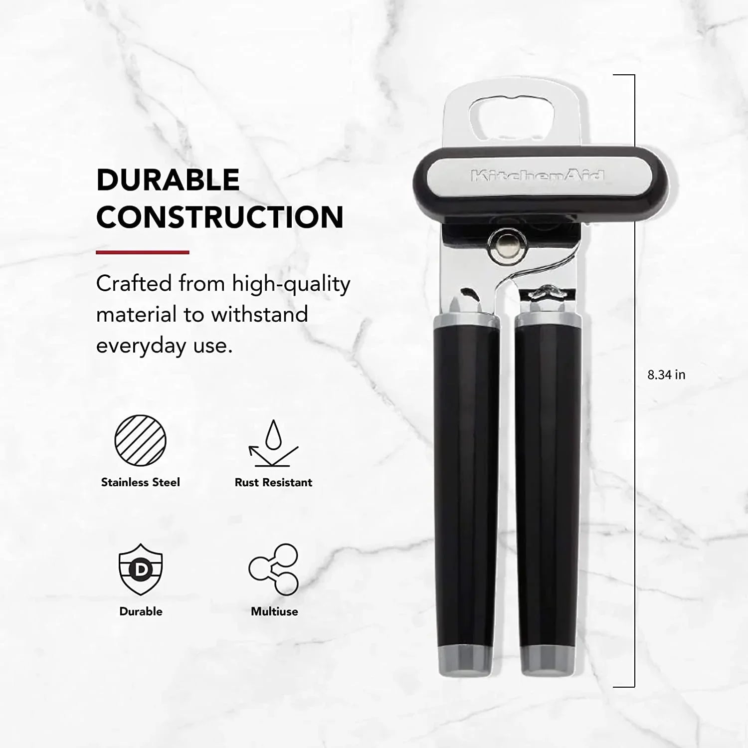 KitchenAid can opener with durable stainless steel construction, rust-resistant, and multiuse design