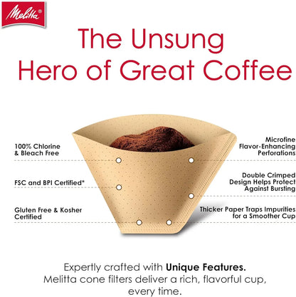 #2 Cone Coffee Filters, Natural Brown, 100 Count - Fits All 2-6 Cup Cone Coffee Makers and 1-Cup Pour-Over Brewers, Compostable, Tear-Resistant, Made in USA