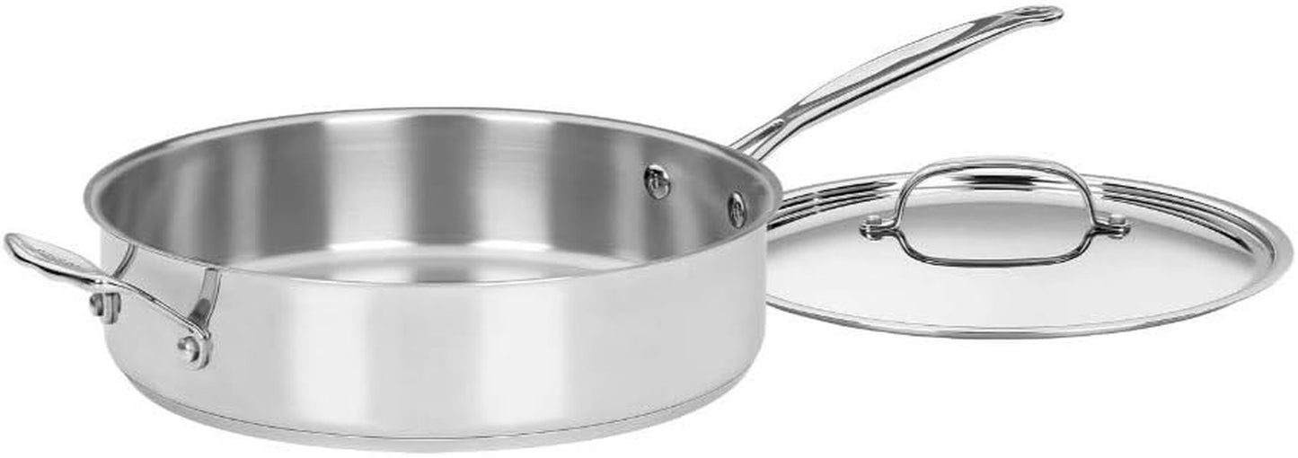 5.5 Quart Sauté Pan W/ Cover, Stainless Steel Pan with Lid, Large Kitchen Pan, Dishwasher Safe, Compatible with Induction, Electric, Gas Cooktops, Oven Safe Saucepan, Cool Grip Handles