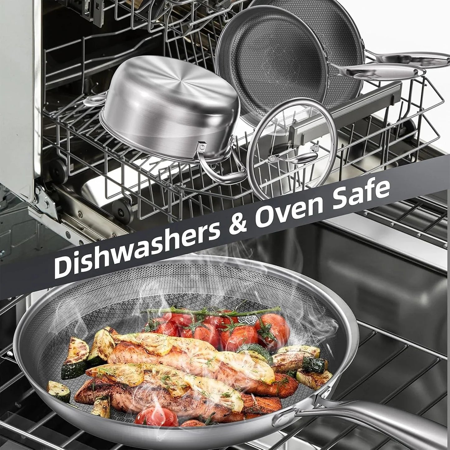 Stainless Steel Pans Set of 3 (8+10+12 Inch), Nonstick Frying Pans, Induction Pan Set, Chef'S Pan, Skillets Dishwasher & Oven Safe, Stay-Cool Handles, Compatible with All Cooktops