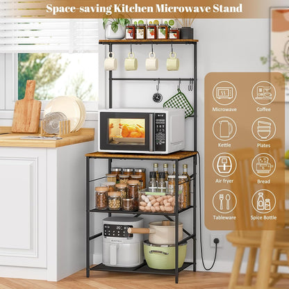 4 Tier Coffee Bar Station, Kitchen Stand with 8 S-Shaped Hooks, Large Space Coffee Station Table, Farmhouse Coffee Bar Shelf, Bakers Rack for for Kitchen, Living Room, 23.62" W X 15.74" D X 57.13" H
