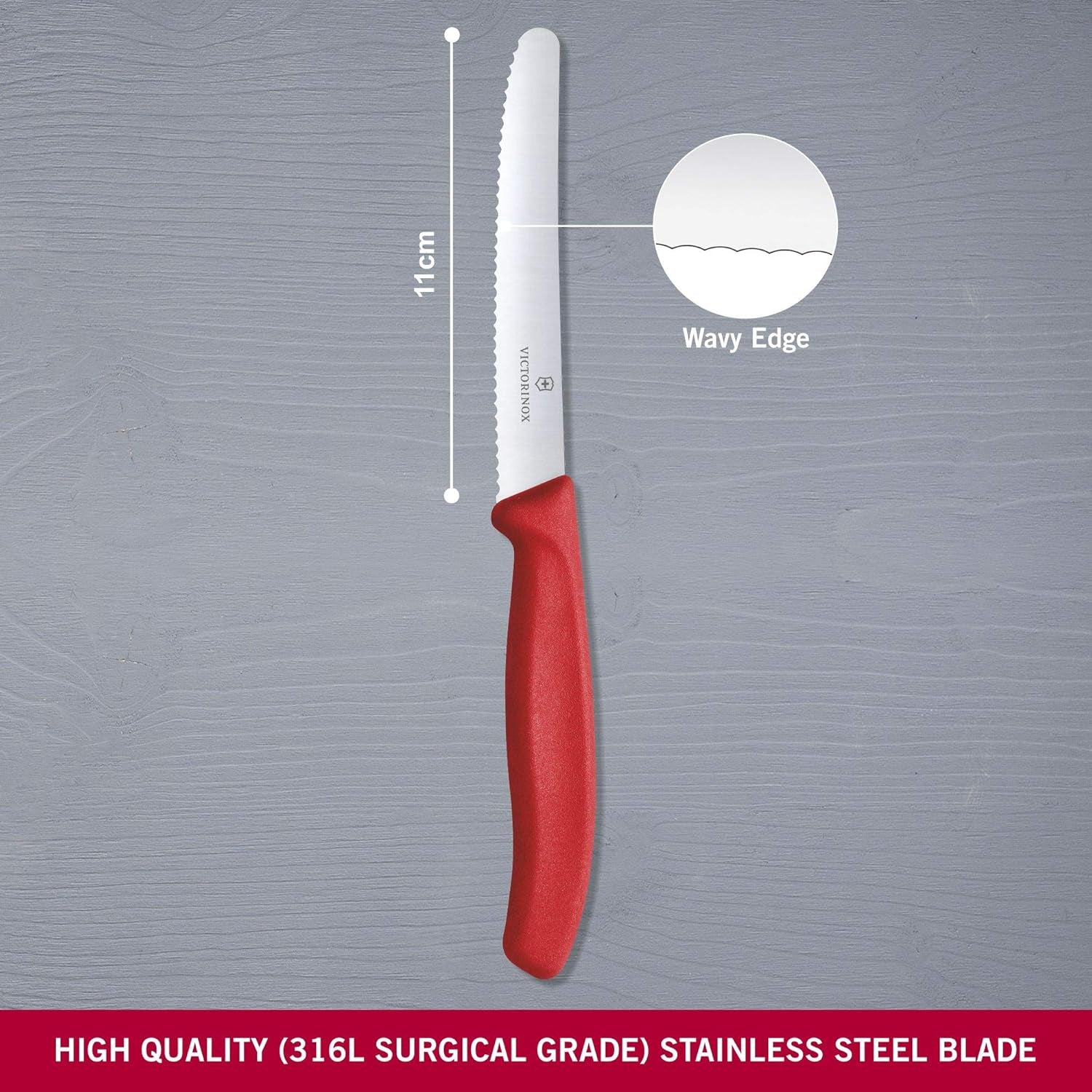 6.7831 Swiss Classic Tomato and Table Knife Ideal for Cutting Fruits and Vegetables with Soft Skin Serrated Blade in Red, 4.3 Inches