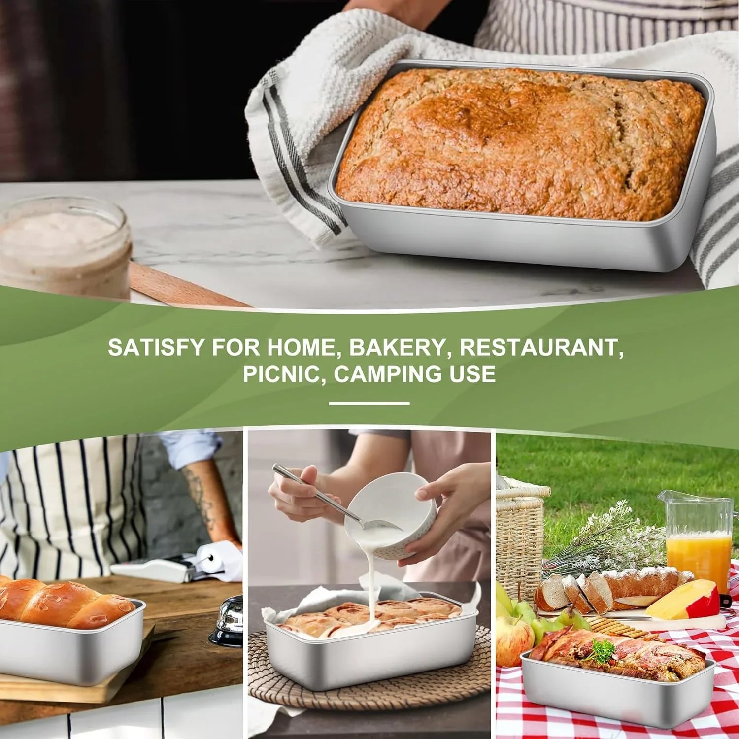 Loaf Pan Set, 9 X 5 Inch Bread Pans, Stainless Steel Loaf Toast Baking Pans for Bread Meatloaf Lasagna Cake, Healthy & Non Toxic, Oven Safe& Easy Clean, (Silver, 8Pcs)