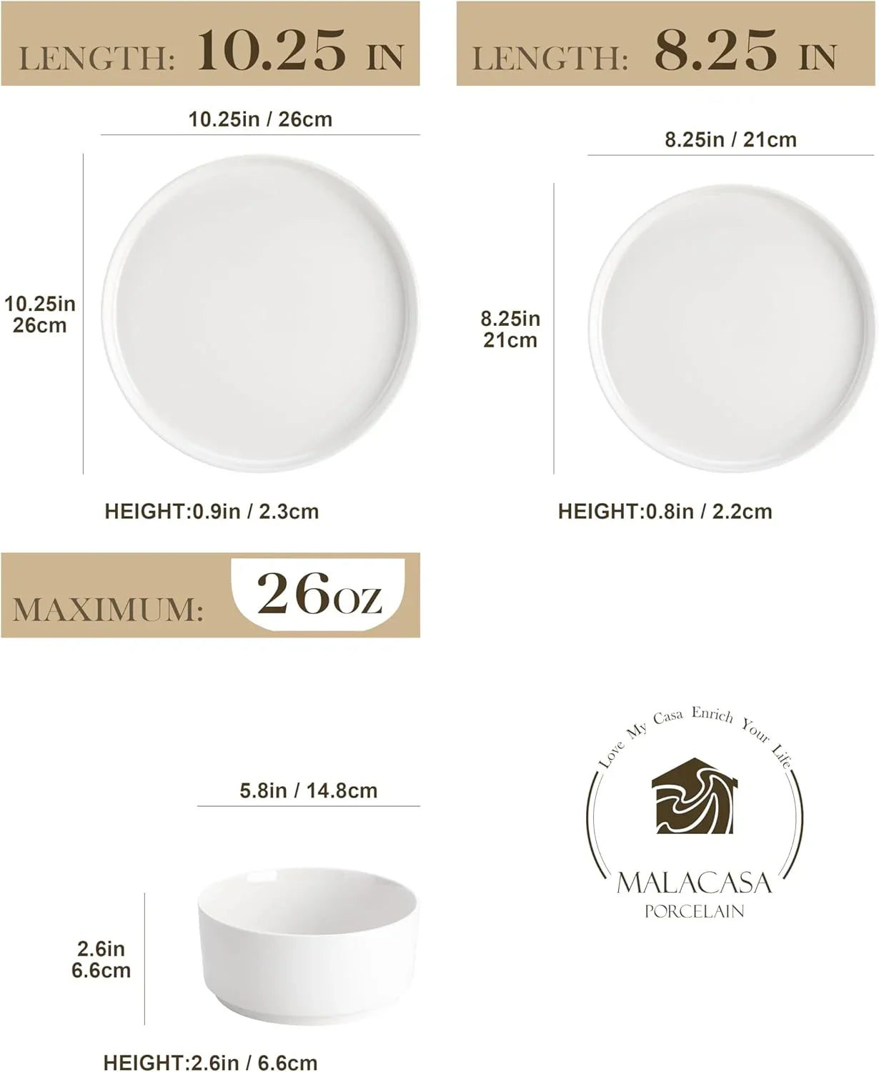 24 Pieces Porcelain Dinnerware Set, Modern White Dish Set for 8, Premium Serving Plates and Bowls Sets, Chip and Scratch Resistant Dishware Sets Kitchen Dishes Dining Ware Set, Series LEAH