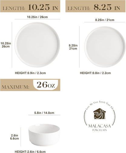 24 Pieces Porcelain Dinnerware Set, Modern White Dish Set for 8, Premium Serving Plates and Bowls Sets, Chip and Scratch Resistant Dishware Sets Kitchen Dishes Dining Ware Set, Series LEAH