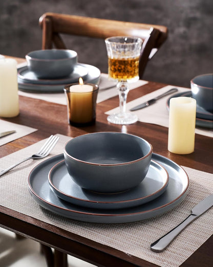 Mercury Dinnerware Sets with Mugs, Service for 4 (16 Pieces), Plates and Bowls Sets, Microwave and Dishwasher Safe Dishes Set, Charcoal