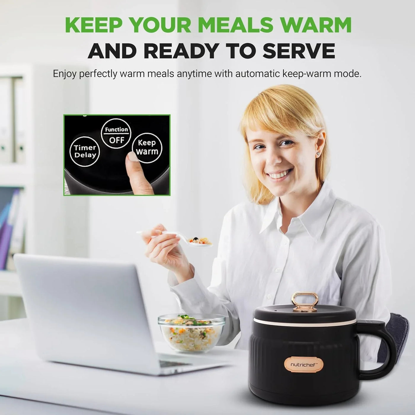1.6 QT Portable Electric Rice Cooker & Lunch Maker | Multi-Functional & Non-Stick Ceramic Coating | Digital Control Panel | 6 Cook Functions: Rice, Soup, Stew, Porridge & More | Black