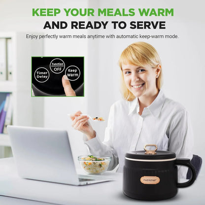 1.6 QT Portable Electric Rice Cooker & Lunch Maker | Multi-Functional & Non-Stick Ceramic Coating | Digital Control Panel | 6 Cook Functions: Rice, Soup, Stew, Porridge & More | Black