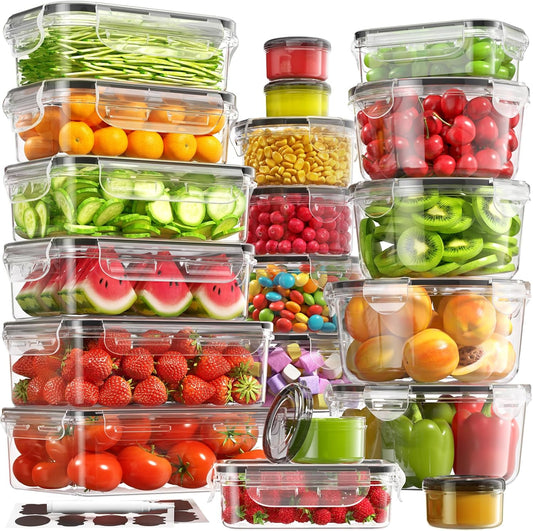 40 PCS Food Storage Containers with Lids Airtight (20 Containers & 20 Lids), 100% Leakproof Meal Prep Container Set for Kitchen Storage, Bpa-Free, Pvc-Free Reusable Plastic, Microwave/Dishwasher Safe