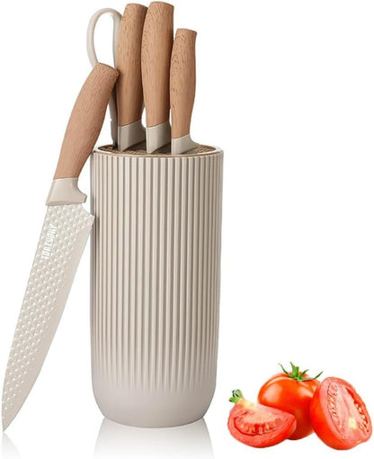 Knife Set,  6-Piece Khaki Kitchen Knife Set for Home, Anti-Rust Non-Stick Stainless Steel Sharp Chef Knife Sets with Universal Knife Block for Kitchen, Ergonomical Design (Khaki)